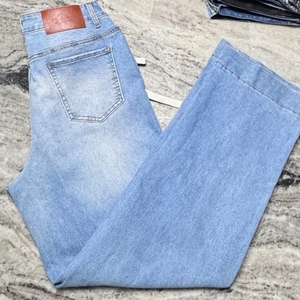 Sidefeel Jeans Womens‎ 8 Denim Light Wash Wide Leg Drawstring Boho Western Blue
